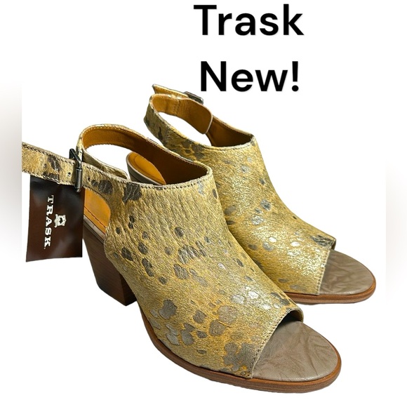 Trask Brand “Parker” shoes heels sandals leopard open toe 10M NIB silver - Picture 1 of 10